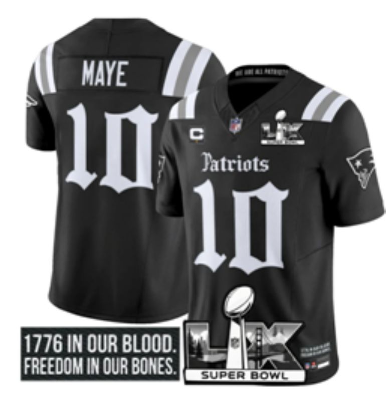 Men 2026 New England Patriots #10 Maye Black Super Bowl Nike Limited NFL Jersey style 02->new england patriots->NFL Jersey